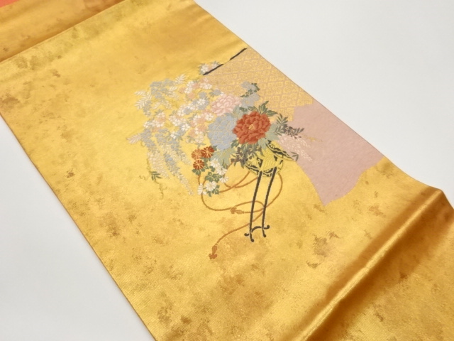 JAPANESE HIRAKI NAGOYA OBI / WOVEN FLORAL CART